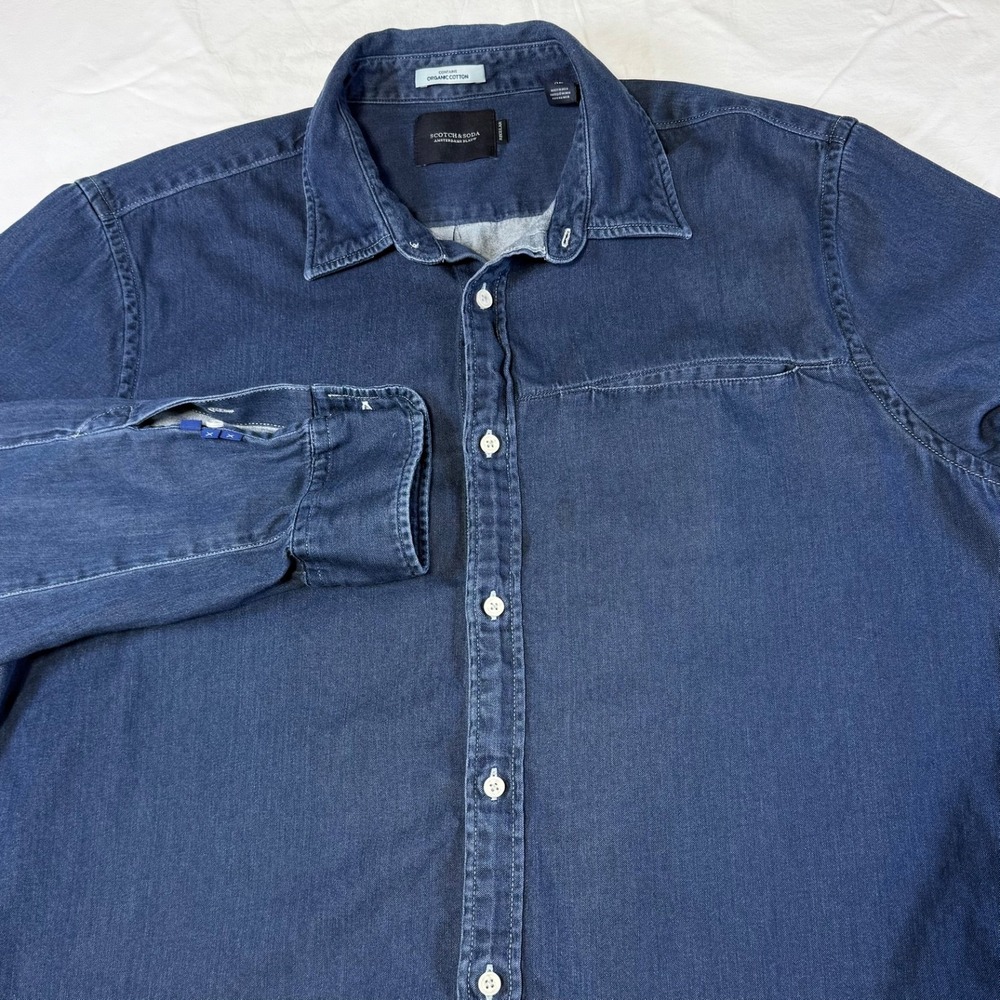 Scotch Soda Amsterdam Blauw  Denim Chambray Shirt Long Sleeve Men's Size XL
